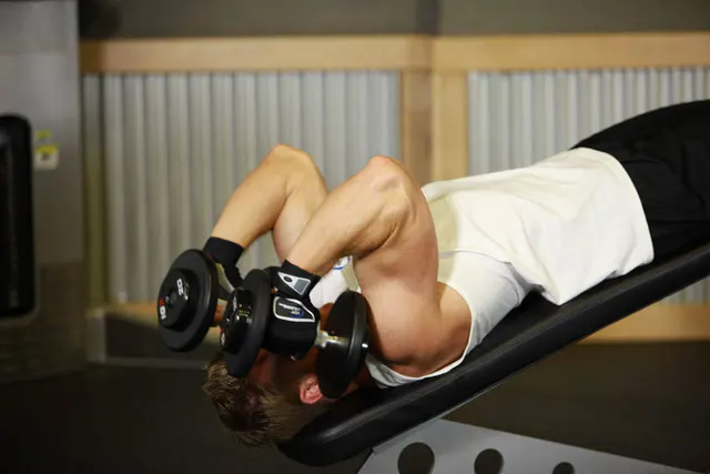 Decline Dumbbell Triceps Extension, finishing position