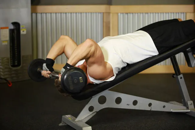 Decline EZ Bar Triceps Extension, finishing position