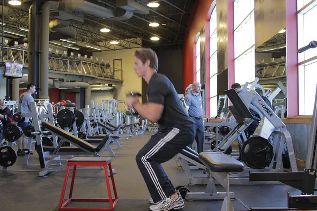 Dumbbell Seated Box Jump, finishing position