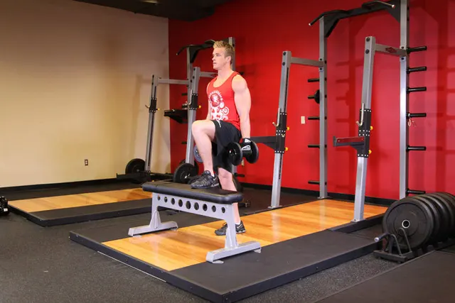 Dumbbell Step Ups, finishing position