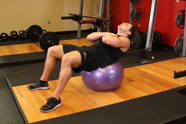 Exercise Ball Crunch, finishing position