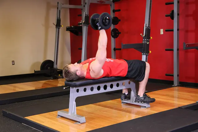 One Arm Dumbbell Bench Press, finishing position